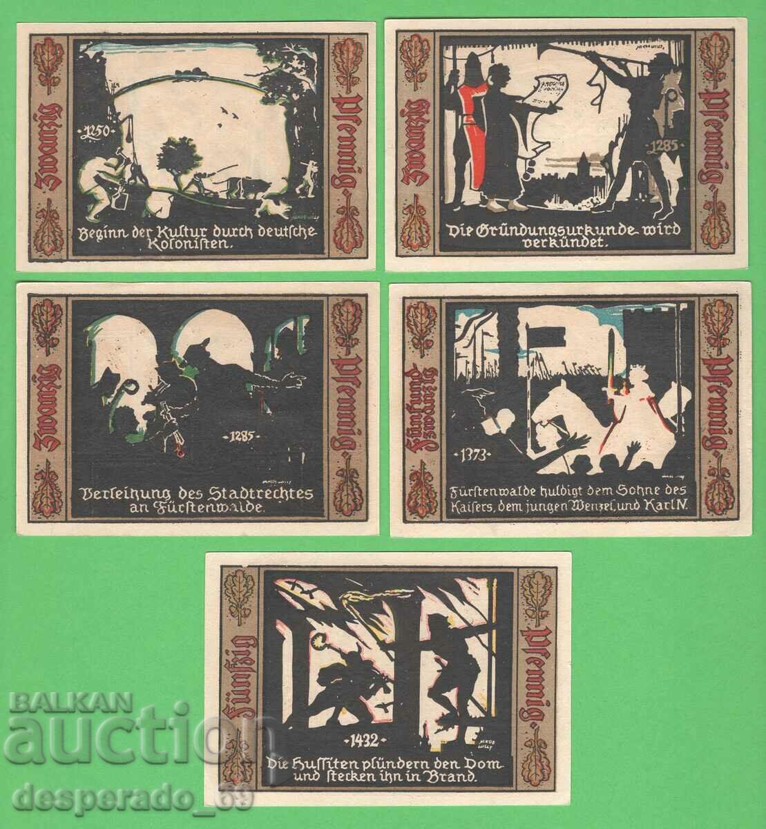 (¯`'•.¸NOTGELD (гр. Fürstenwalde) 1921 UNC -5 бр.банкноти ¯)