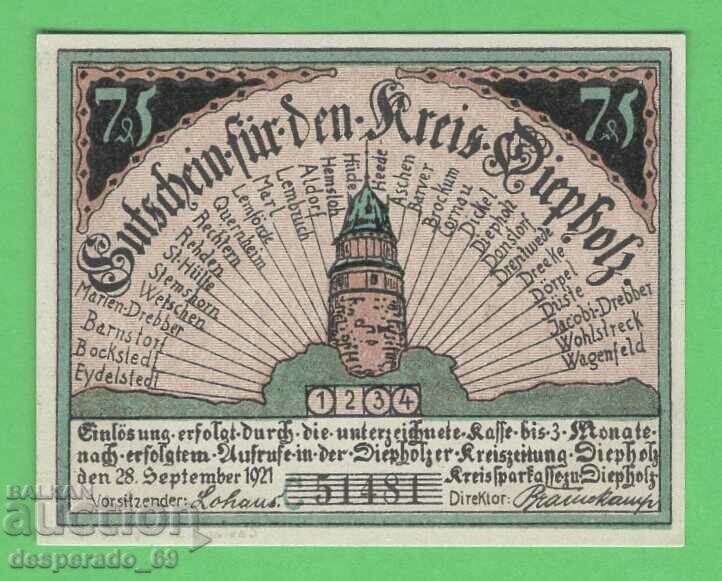 (¯`'•.¸NOTGELD (city Diepholz) 1921 UNC -75 pfennig¸.•'´¯) with price 2.70 BGN | € 1.38 (¯`'•.¸NOTGELD (city Diepholz) 1921 UNC -75 pfennig¸.•'´¯) with price 2.70 BGN | € 1.38