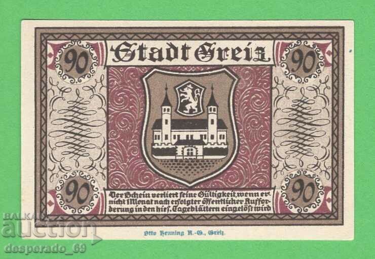 (¯`'•.¸NOTGELD (Greiz) 1921 UNC -90 pfennig¸.•'´¯) with price 2.50 BGN | € 1.28