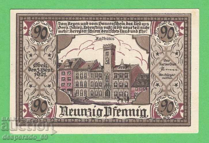 (¯`'•.¸NOTGELD (Greiz) 1921 UNC -90 pfennig¸.•'´¯)