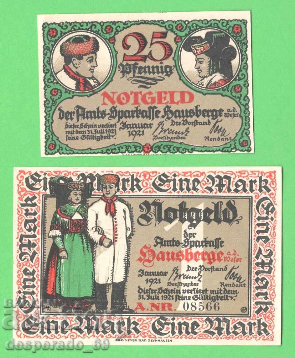 (¯`'•.¸NOTGELD (orașul Hausberge) 1921 UNC -2 buc. bancnote •'´¯)