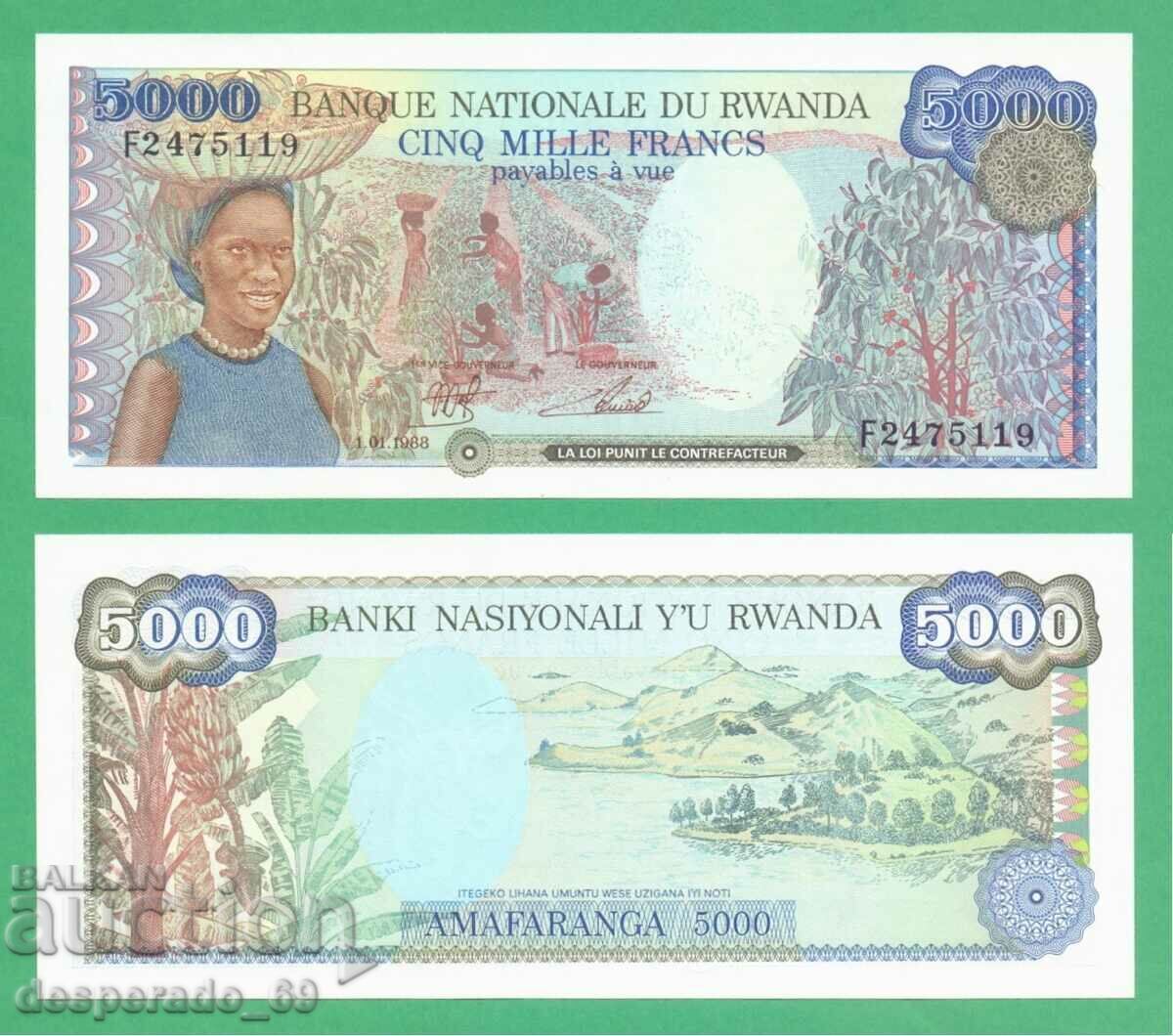 (¯`'•.¸ RWANDA 5000 francs 1988 UNC ¸.•'´¯) (¯`'•.¸ RWANDA 5000 francs 1988 UNC ¸.•'´¯)