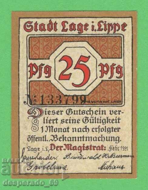 (¯`'•.¸NOTGELD (city of Lage) 1921 UNC -25 pfennig¸.•'´¯) with price 2.20 BGN | € 1.12