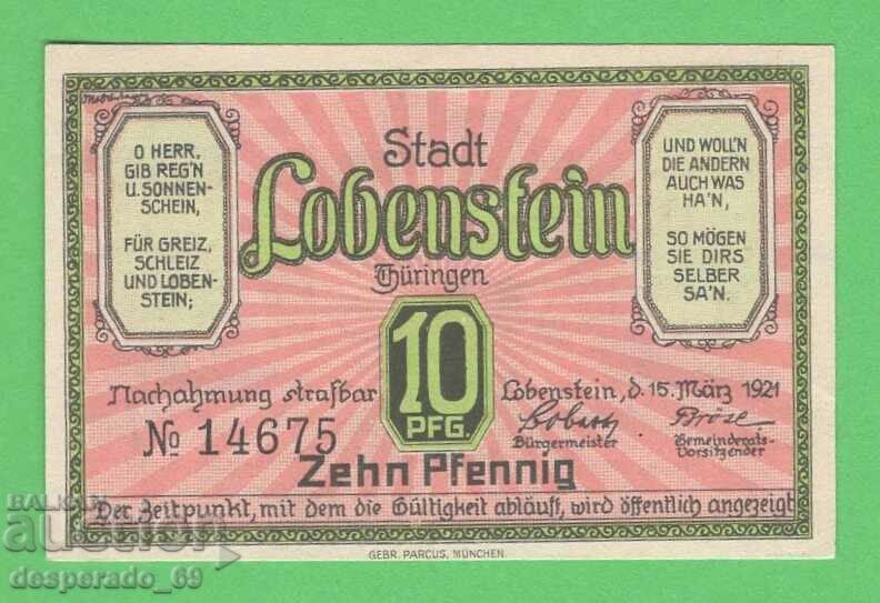 (¯`'•.¸NOTGELD (gr. Lobenstein) 1921 UNC -10 pfennig¸.•'´¯) with price 2.70 BGN | € 1.38