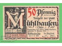 (¯`'•.¸NOTGELD (orașul Mühlhausen) 1921 UNC -50 pfennig¸.•'´¯)