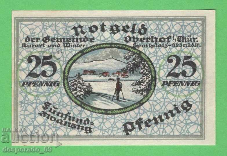 (¯`'•.¸NOTGELD (orașul Oberhof) 1919 UNC -25 pfennig¸.•'´¯)
