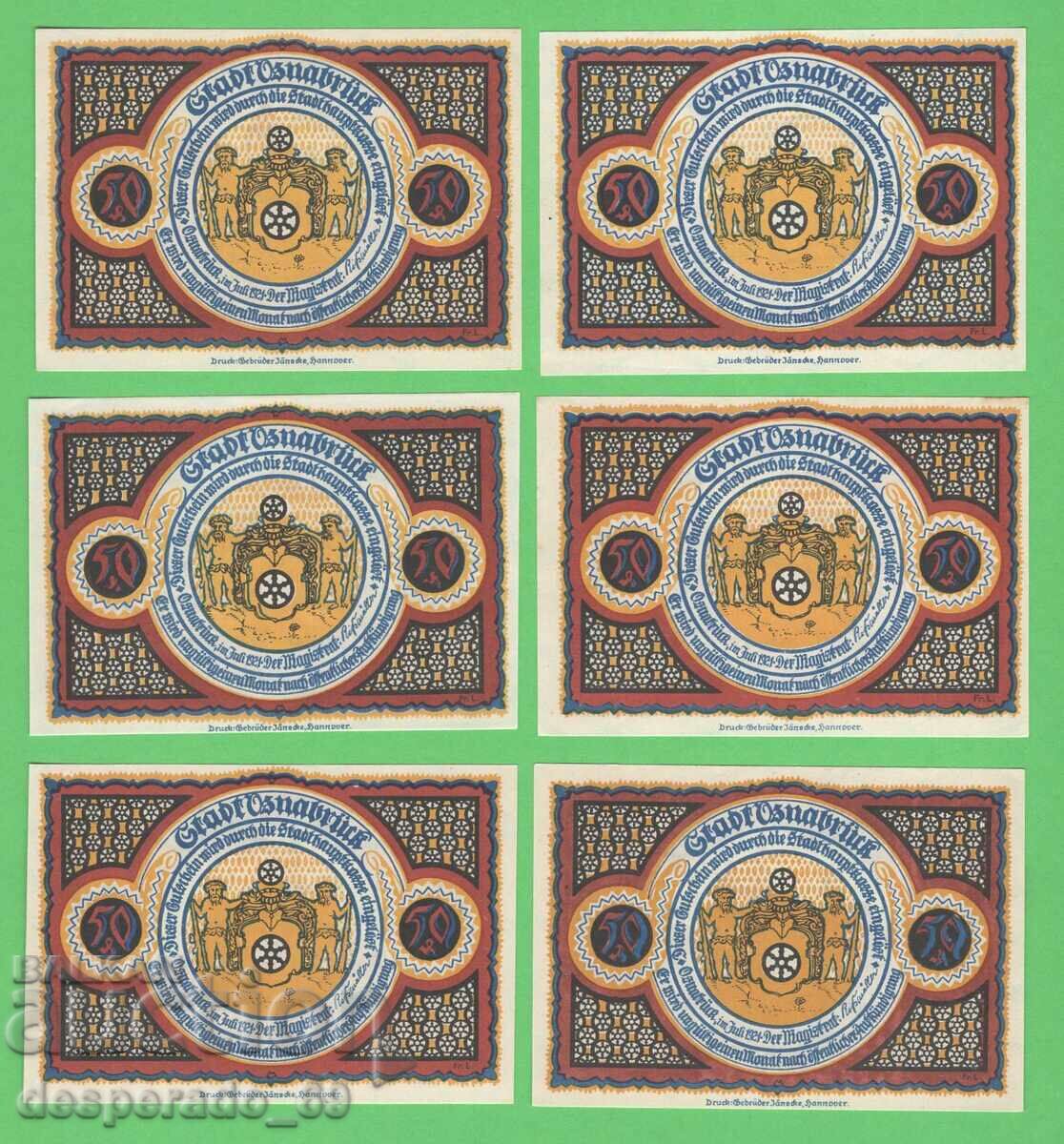 (¯`'•.¸NOTGELD (city of Osnabrück) 1921 UNC -6 pcs. banknotes •'´¯) with price 16.80 BGN | € 8.59 (¯`'•.¸NOTGELD (city of Osnabrück) 1921 UNC -6 pcs. banknotes •'´¯) with price 16.80 BGN | € 8.59