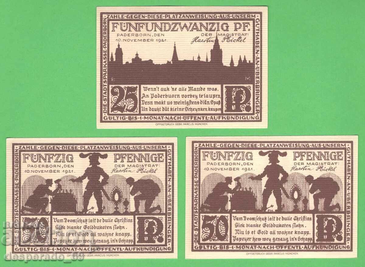 (¯`'•.¸NOTGELD (orașul Paderborn) 1921 UNC -3 buc. bancnote •'´¯) cu preț 8.40 BGN | € 4.29 (¯`'•.¸NOTGELD (orașul Paderborn) 1921 UNC -3 buc. bancnote •'´¯) cu preț 8.40 BGN | € 4.29