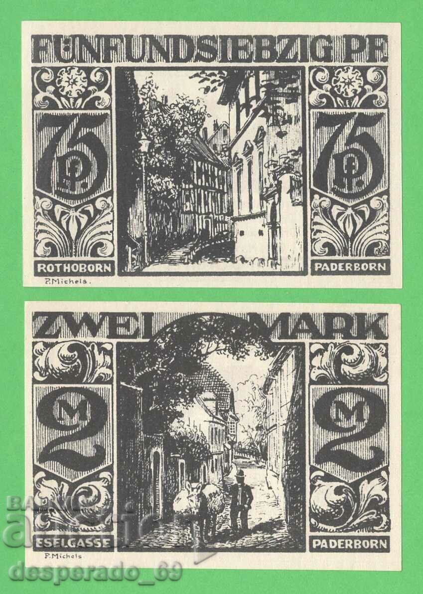 (¯`'•.¸NOTGELD (πόλη Paderborn) 1921 UNC -2 τεμ. τραπεζογραμμάτια •'´¯)