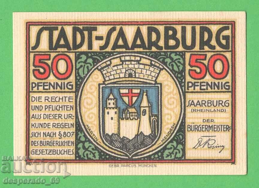 (¯`'•.¸NOTGELD (city Saarburg) 1921 UNC -50 pfennig¸.•'´¯) with price 3.00 BGN | € 1.53