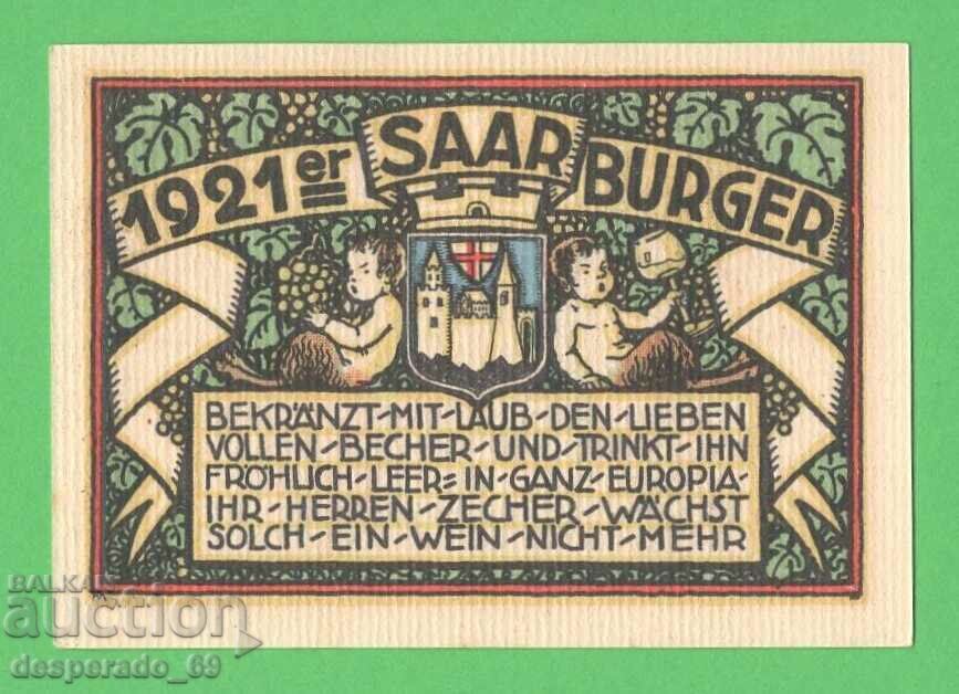 (¯`'•.¸NOTGELD (orașul Saarburg) 1921 UNC -50 pfennig¸.•'´¯)