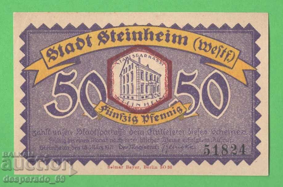 (¯`'•.¸NOTGELD (city Steinheim) 1921 UNC -50 pfennig¸.•'´¯) with price 3.00 BGN | € 1.53 (¯`'•.¸NOTGELD (city Steinheim) 1921 UNC -50 pfennig¸.•'´¯) with price 3.00 BGN | € 1.53