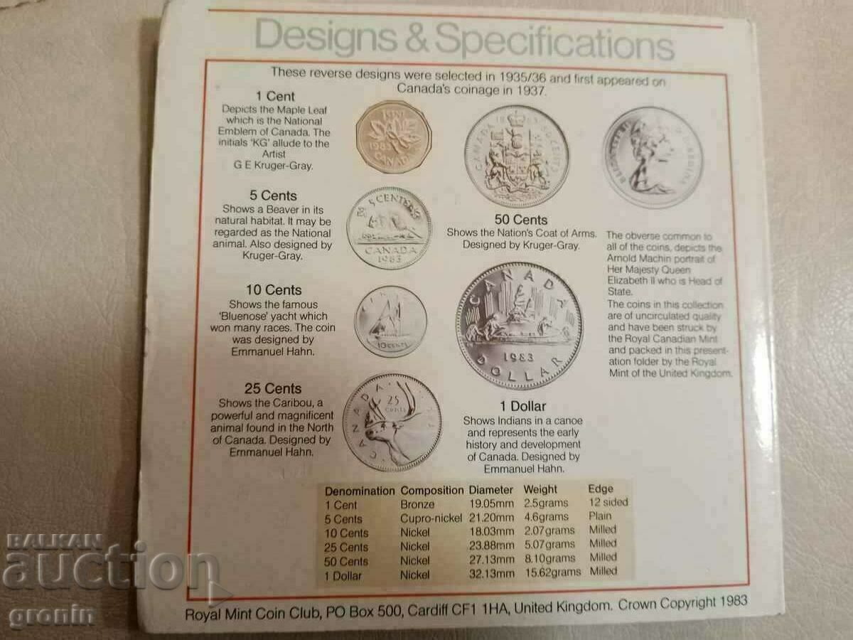 Auction Set Canada Proof coins, mint, document, 1983, glossy Auction Set Canada Proof coins, mint, document, 1983, glossy