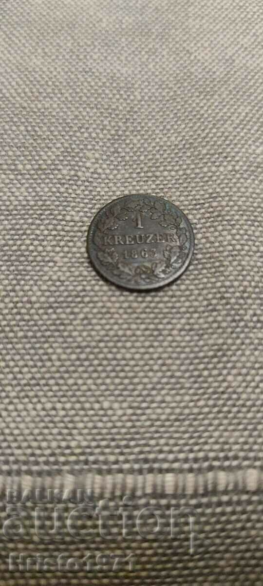 1 Kreuzer 1863 - Βαυαρία με τιμή € 13.00 | 25.43 BGN