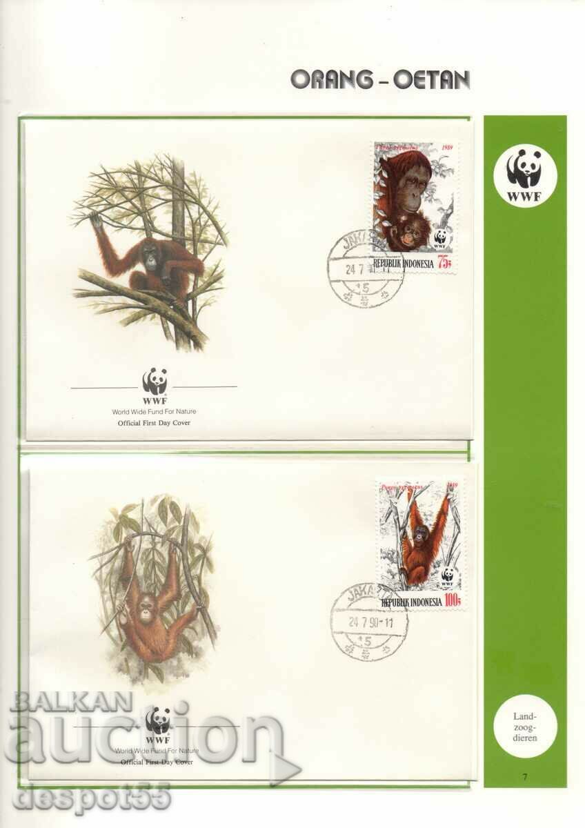 1990. Indonesia. Endangered animals - the orangutan. 4 envelopes.