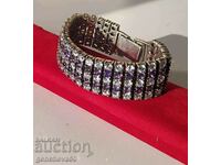 Silver bracelet with amethyst and crystals