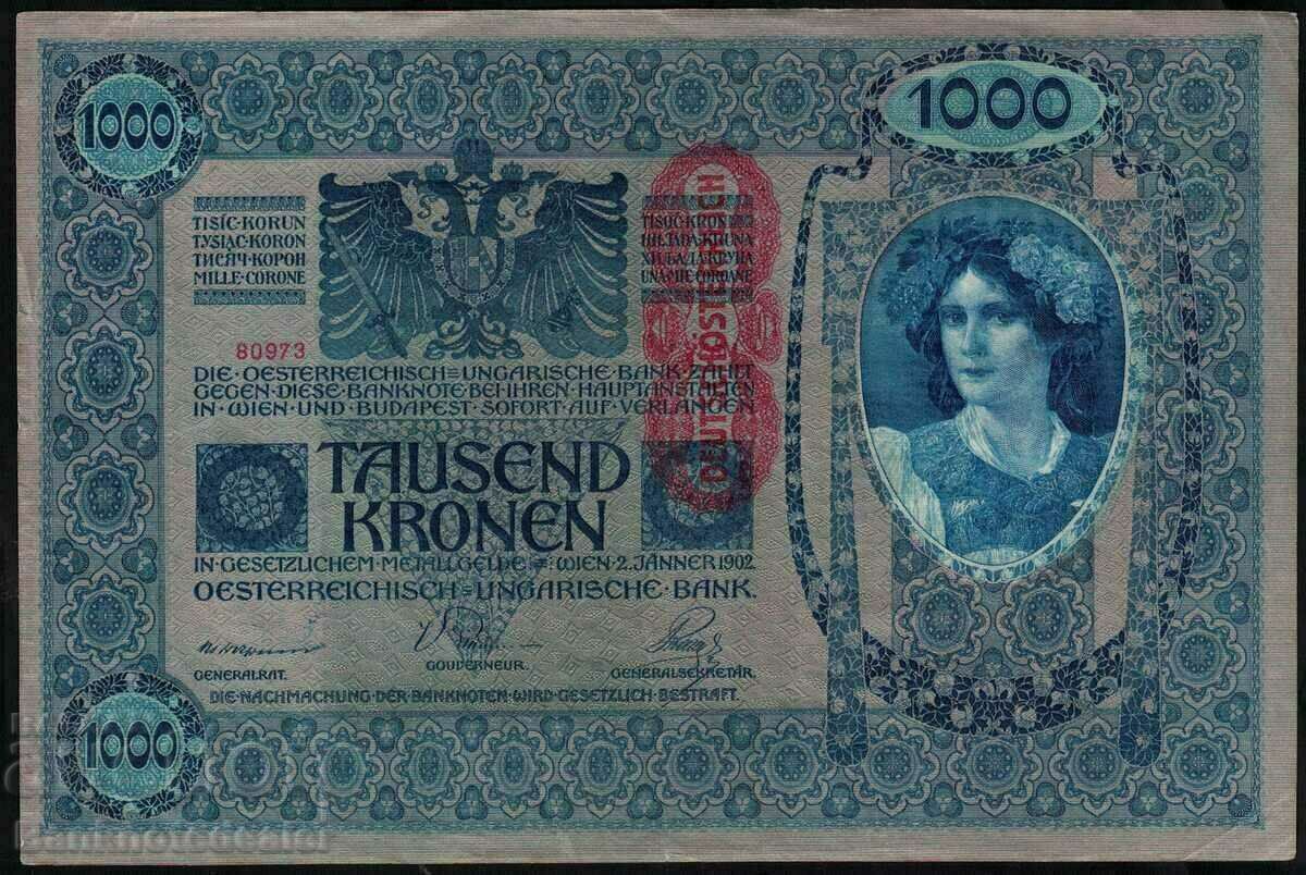 Austria Hungary 1000 kronen 1902/12 Pick 55 Ref 0973 with price 35.00 BGN | € 17.90 Austria Hungary 1000 kronen 1902/12 Pick 55 Ref 0973 with price 35.00 BGN | € 17.90