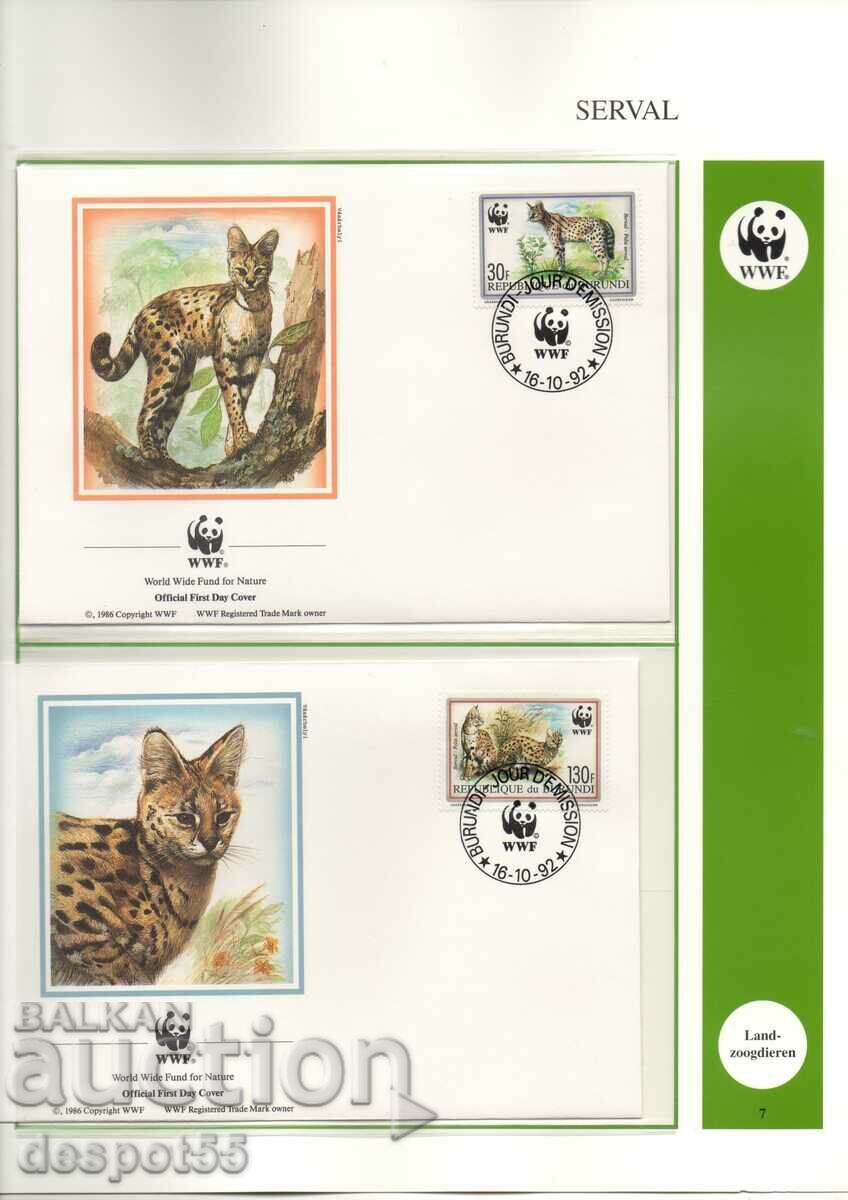1992. Μπουρούντι. Serval - Αφρικανικό αρπακτικό. 4 φάκελοι.