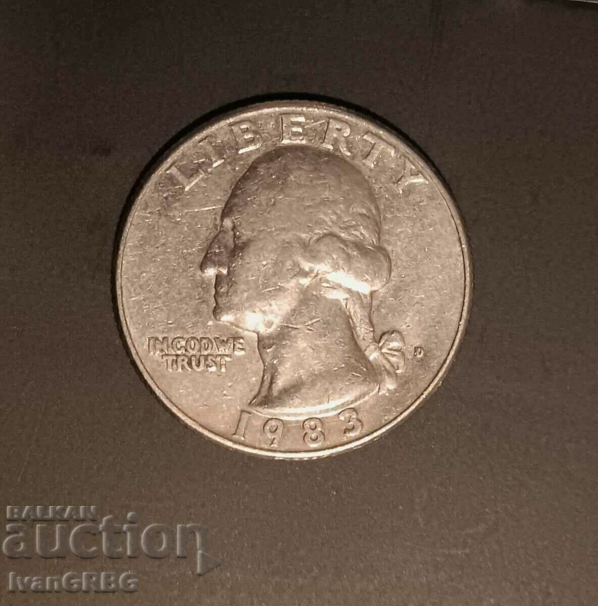 1/4 долар 1983 САЩ Вашингтон с цена 1.90 лв. | € 0.97