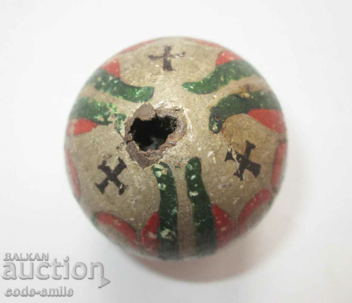 Auction Old Antique Revival Painted Wooden Egg with Crosses Auction Old Antique Revival Painted Wooden Egg with Crosses