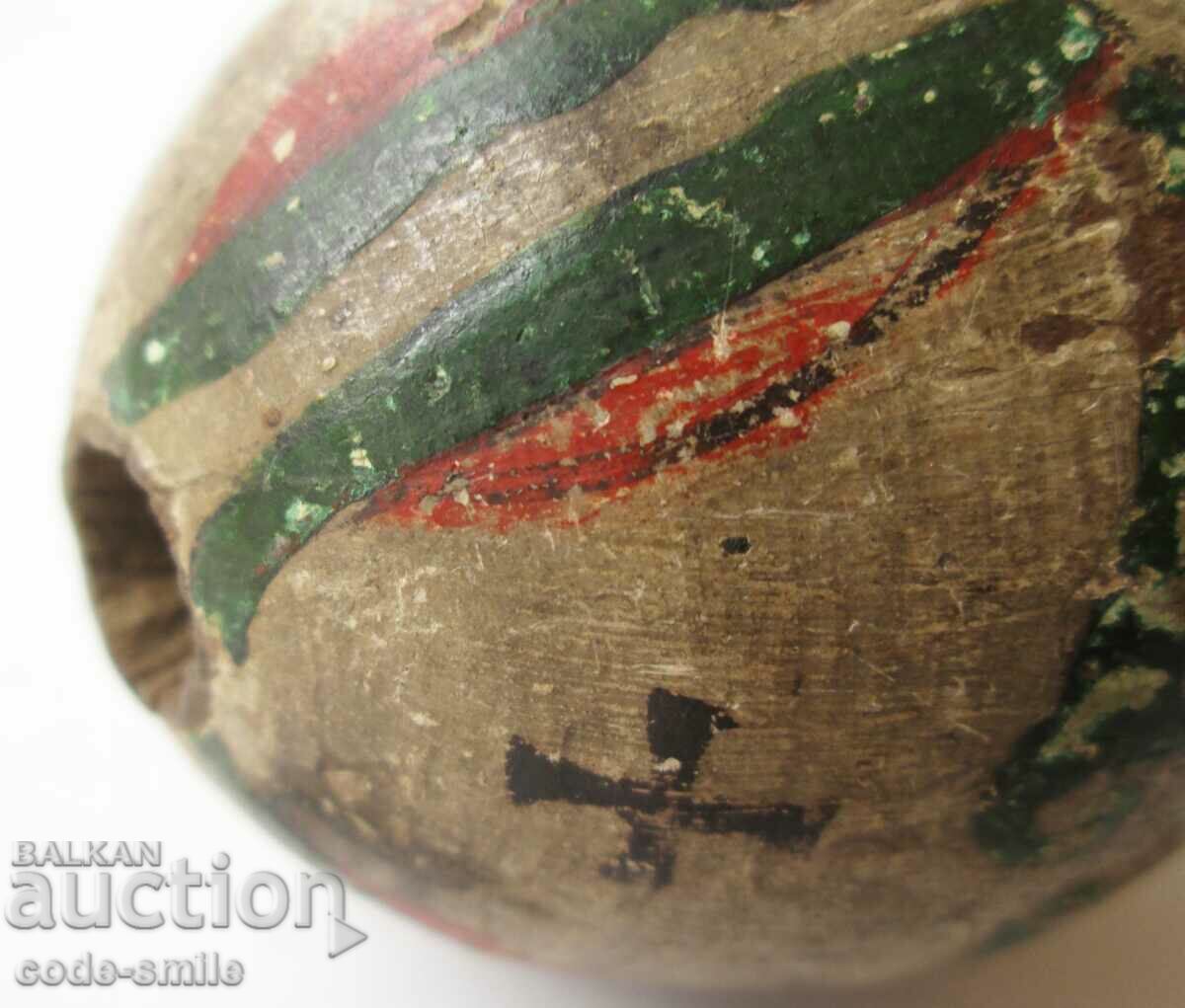 Old Antique Revival Painted Wooden Egg with Crosses - 6 Old Antique Revival Painted Wooden Egg with Crosses - 6
