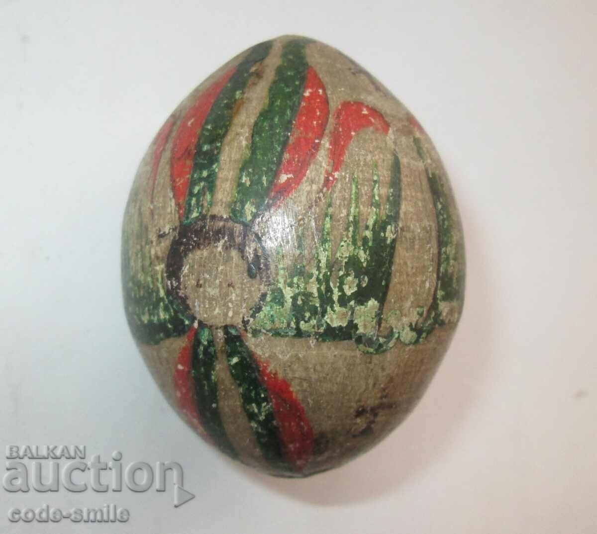 Old Antique Revival Painted Wooden Egg with Crosses