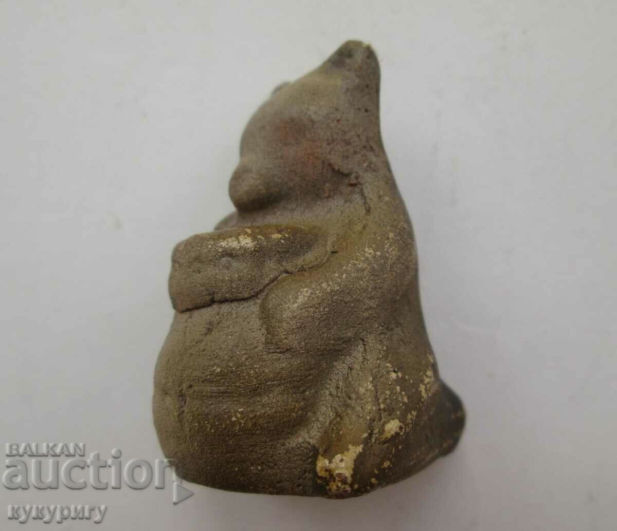 Стара керамична глинена свирка играчка фигурка Мече