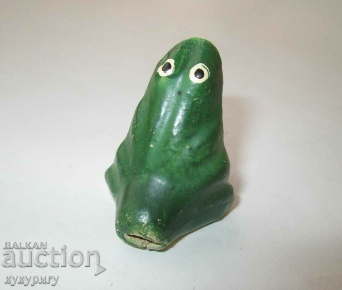 Old ceramic clay whistle toy figurine Frog