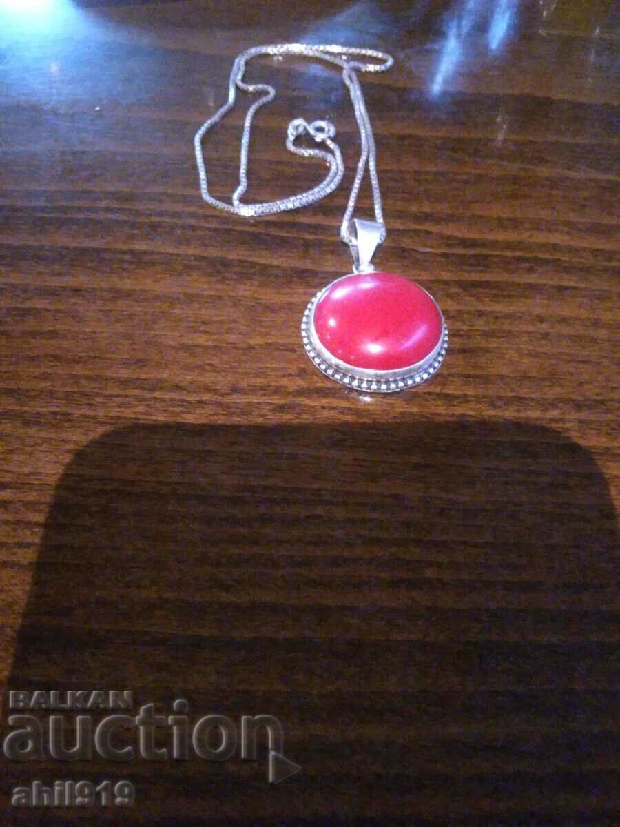 Women's silver necklace with red coral