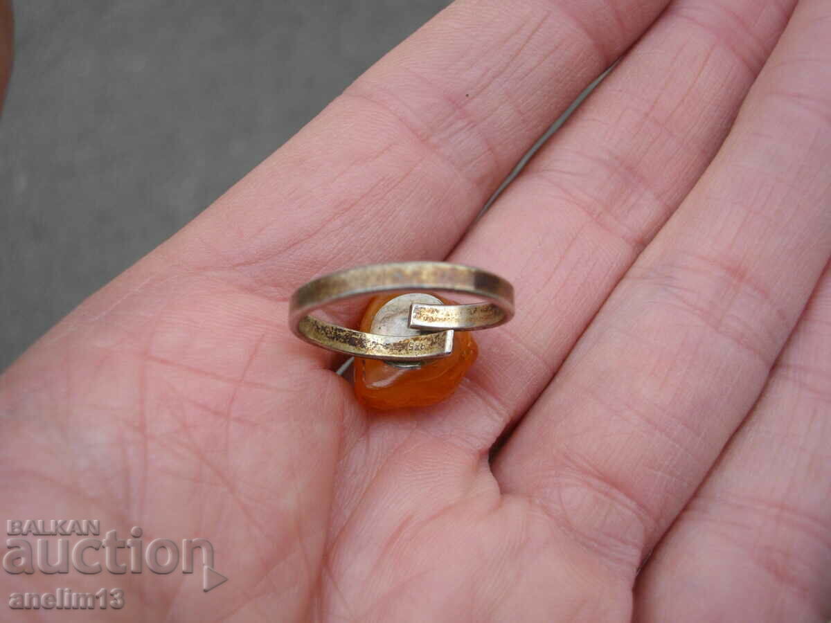 Auction OLD SILVER RING WITH AMBER Auction OLD SILVER RING WITH AMBER