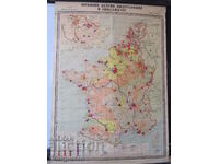 Harta de perete a Franței, Belgiei, Țărilor de Jos și Luxemburgului 1962.