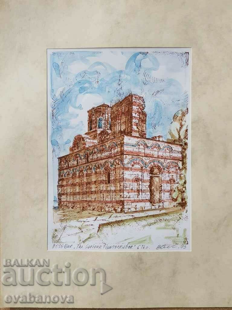 Έγχρωμο γραφικό Vasil Banov Christ Pantokrator Nessebar 1993 Έγχρωμο γραφικό Vasil Banov Christ Pantokrator Nessebar 1993