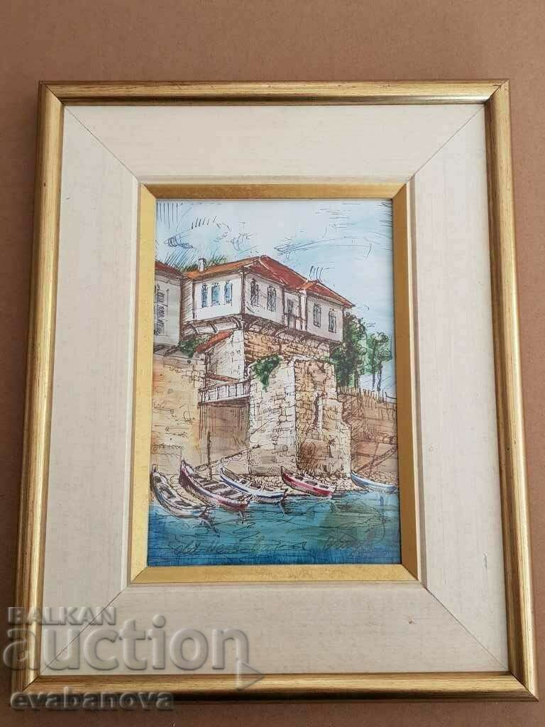 Vasil Banov Boats in the port of the Old Town 1993 with price 30.00 BGN | € 15.34