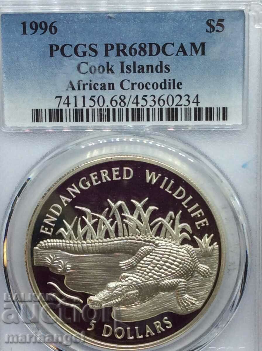 Острови на Кука 5 долари 1996 PCGS PR68 !!! Proof сребро