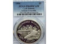 Острови на Кука 5 долари 1996 PCGS PR68 !!! Proof сребро