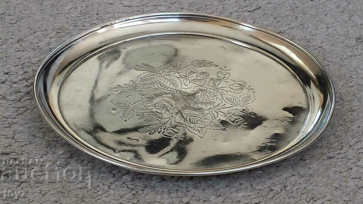 ANTIQUE SILVER TRAY 228 g with FLOWERS / sample 875