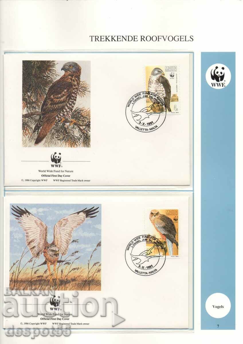 1991. Malta. Păsări de pradă - WWF. 4 plicuri.