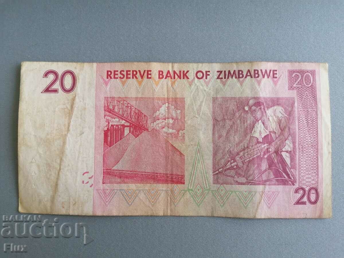 Banknote - Zimbabwe - 20 dollars | 2007 with price 19.00 BGN | € 9.71 Banknote - Zimbabwe - 20 dollars | 2007 with price 19.00 BGN | € 9.71