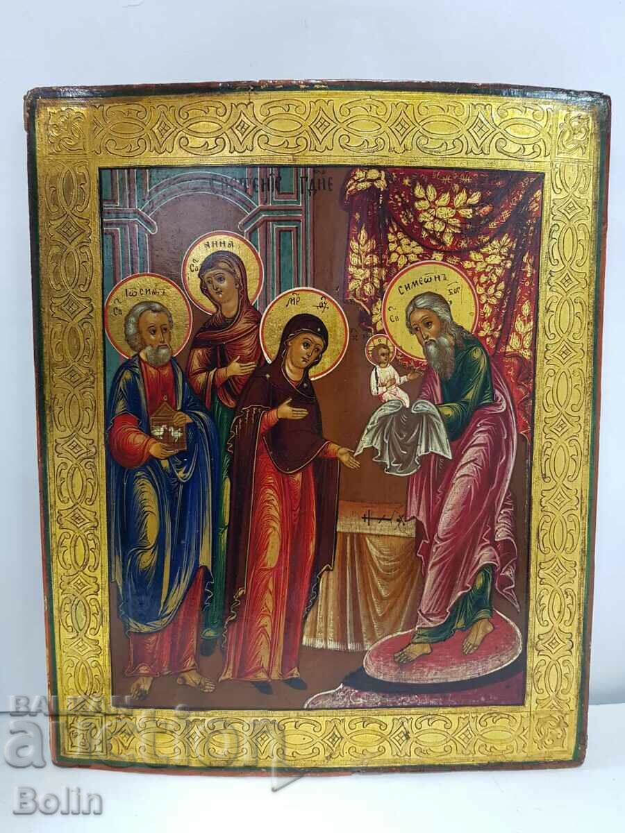 Rare Russian royal household icon - Meeting of the Lord - 20th c.