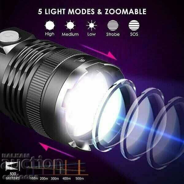 Delivery of Super powerful flashlight P90, up to 500 meters, battery, USB Delivery of Super powerful flashlight P90, up to 500 meters, battery, USB