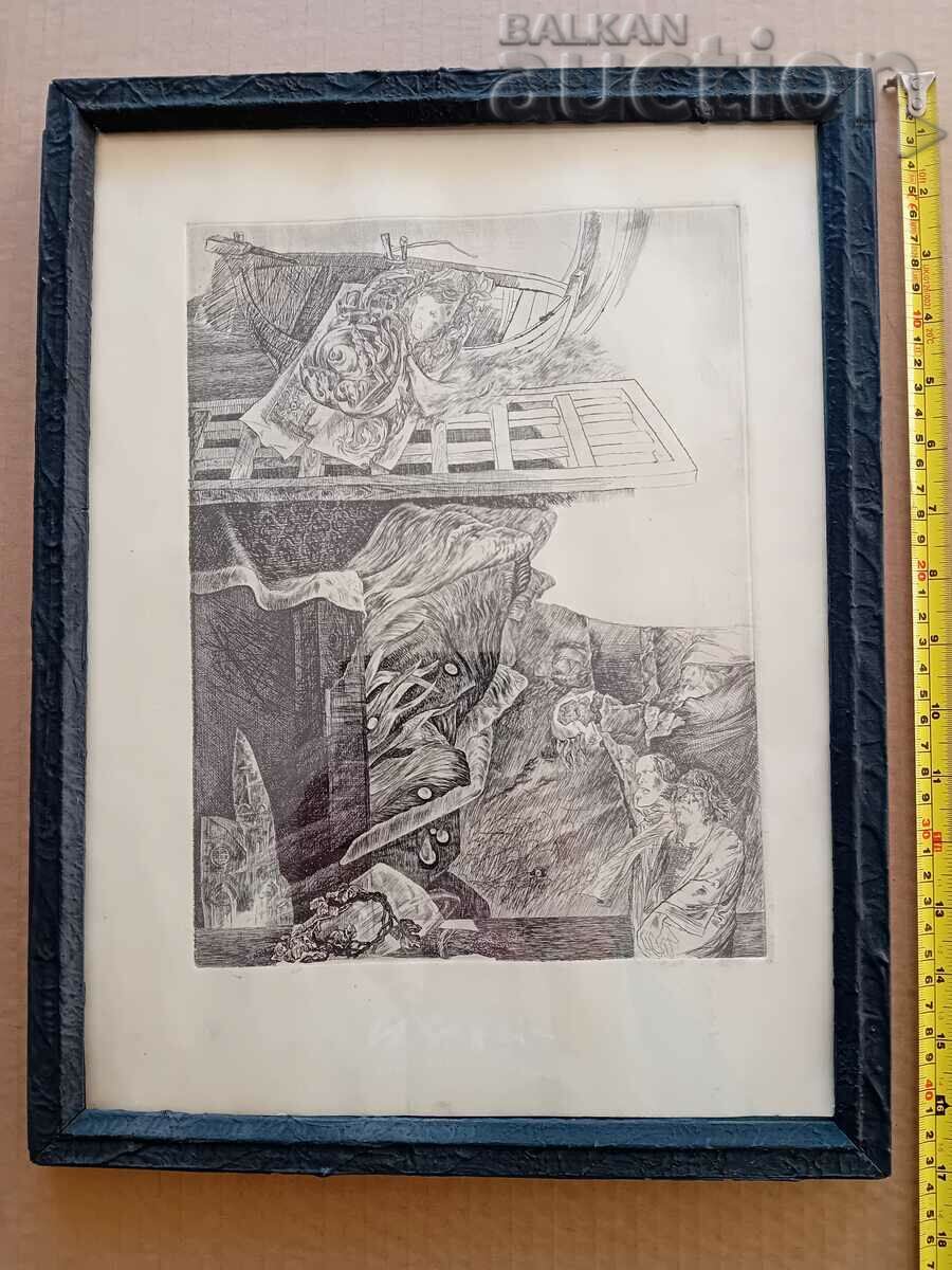 vintage etching graphic lithograph needle framed with glass with price 201.00 BGN | € 102.77 vintage etching graphic lithograph needle framed with glass with price 201.00 BGN | € 102.77
