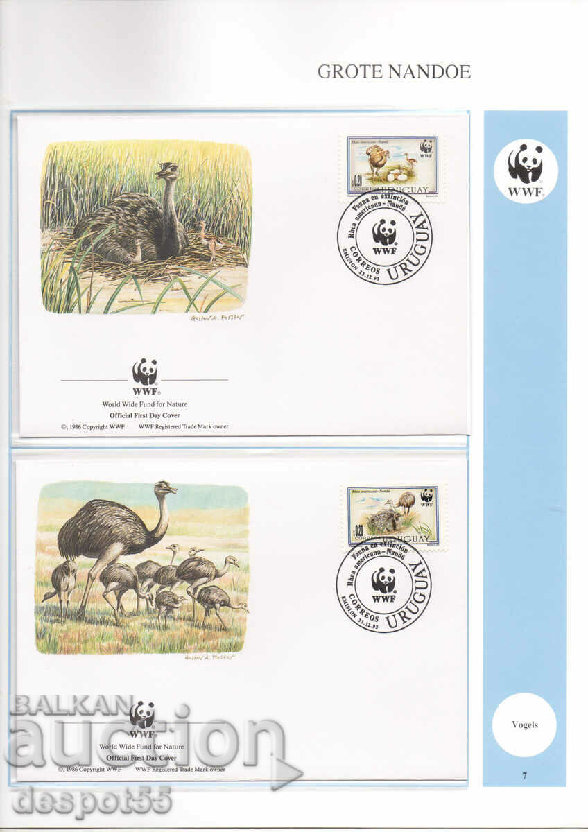 1993. Uruguay. The Great Rhea. 4 envelopes.