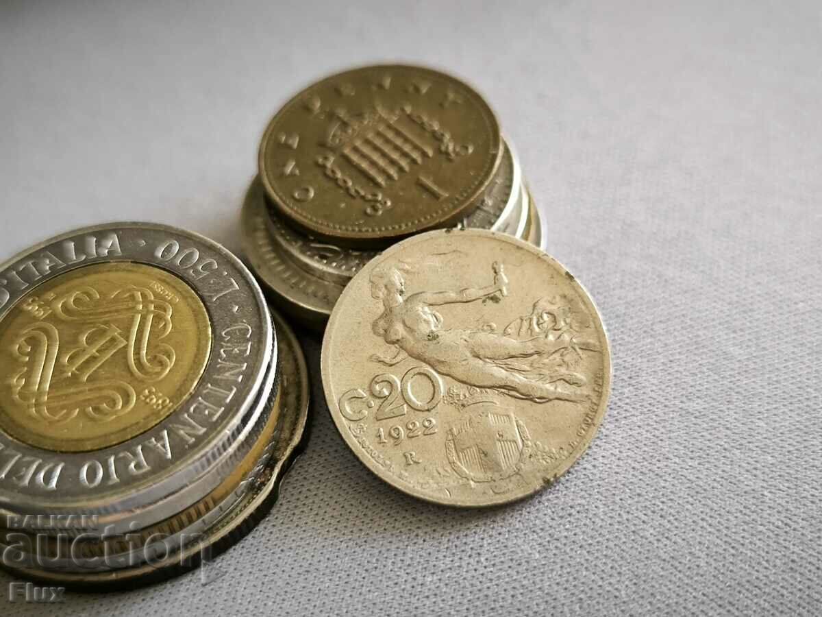 Mонета - Италия - 20 цента | 1922г.