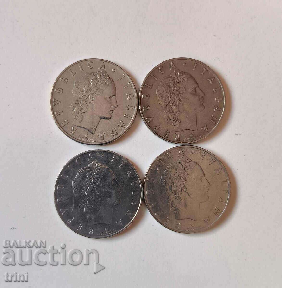 Italia lot 50 lire 1954, 1955, 1956 și 1957 anul a2 cu preț 20.00 BGN | € 10.23 Italia lot 50 lire 1954, 1955, 1956 și 1957 anul a2 cu preț 20.00 BGN | € 10.23