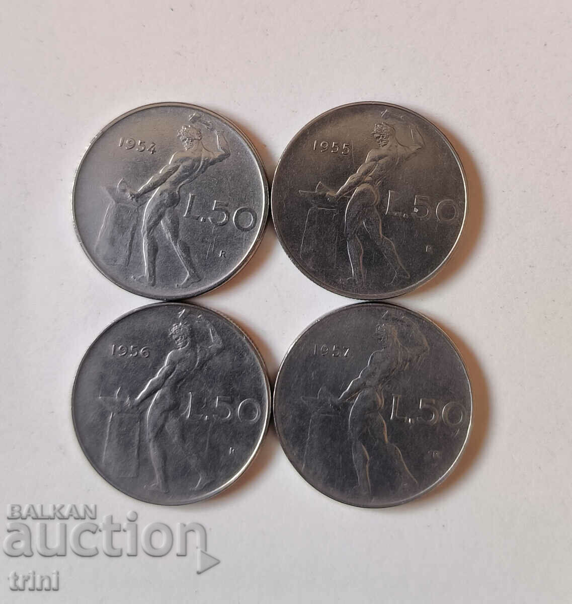 Italy lot 50 lira 1954, 1955, 1956 and 1957 year a2