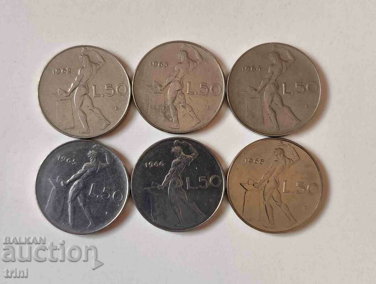 Италия лот 50 лири 1962 - 1968 година а5