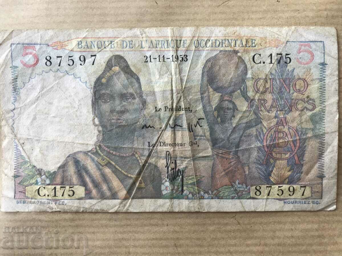 Africa de Vest franceză 5 franci 1953