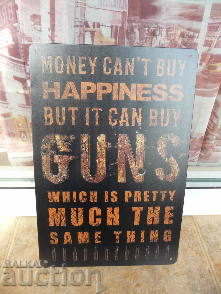 Inscripție pe plăcuță metalică Banii nu pot cumpăra arma fericirii