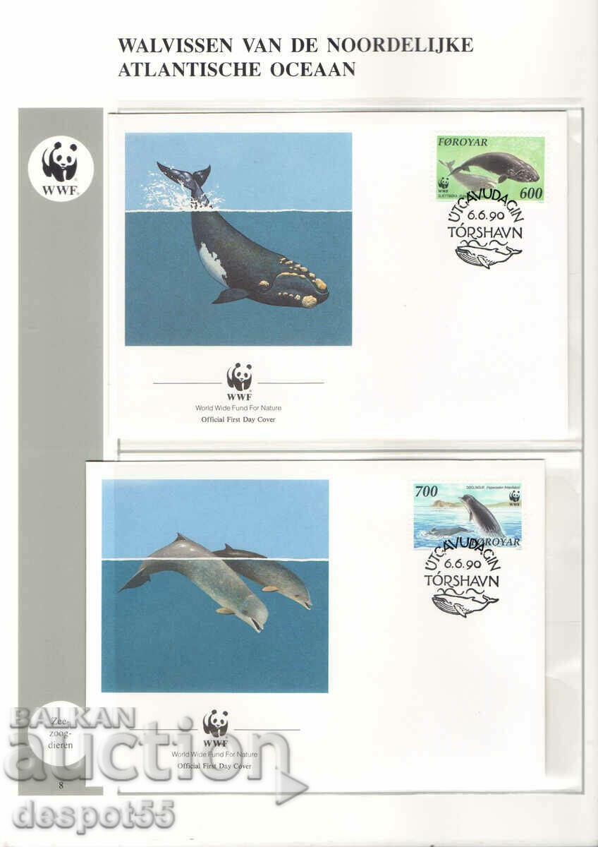 1990. Insulele Feroe. Balenele din Atlanticul de Nord. 4 plicuri.