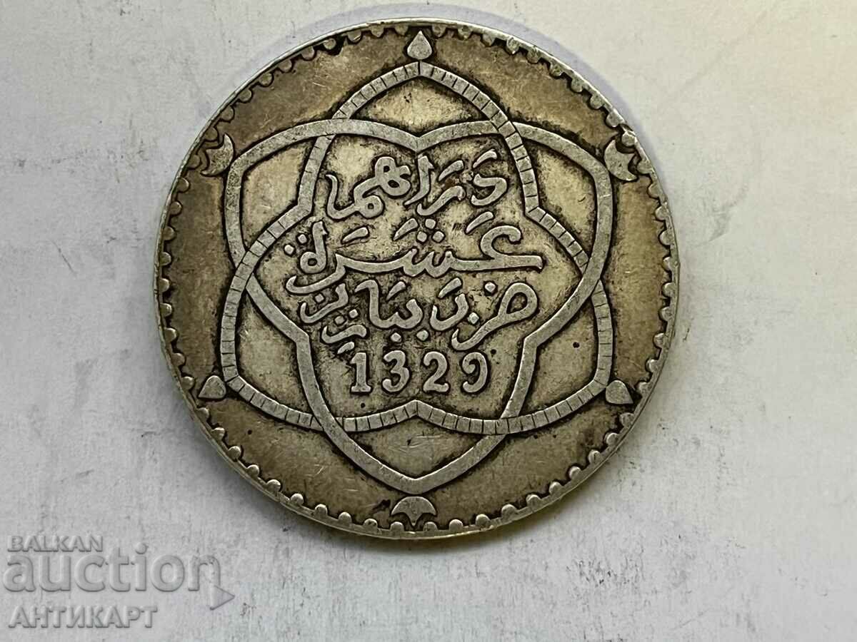 σπάνιο ασημένιο νόμισμα 10 ντιρχάμ Μαρόκο 1911 ασήμι 25 γραμμάρια